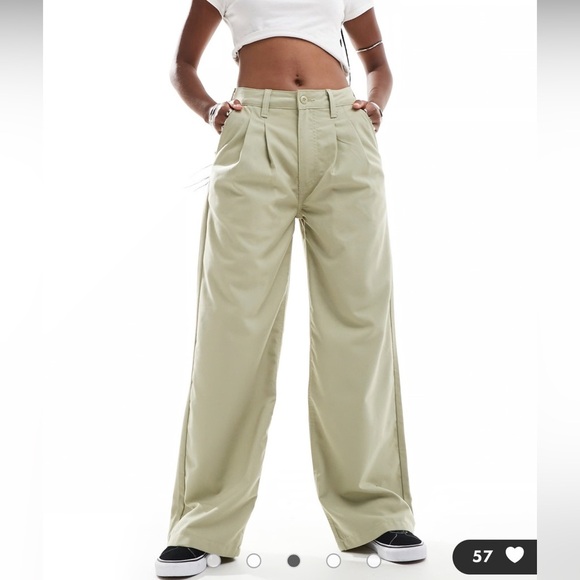 Vans Alder Relaxed Wide Leg High Rise Pleated Pants in tan- NWT size 34 - Picture 2 of 11